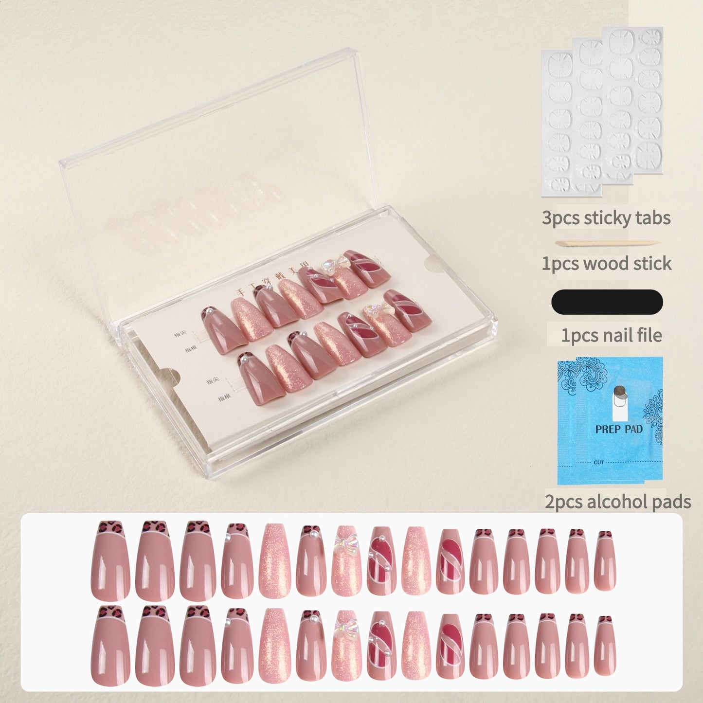 30PCS Glitter Ballerina Press On Nails Pearl&3D Bow Decor Long Fake Nails Artificial Full Covers for Women&Girls