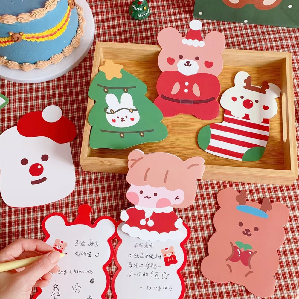 10pcs/lot Kawaii Bear Christmas Gift Cards