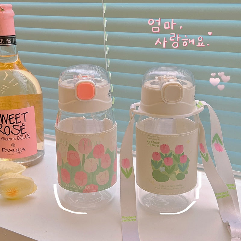 Kawaii Tulip Glass Water Bottle