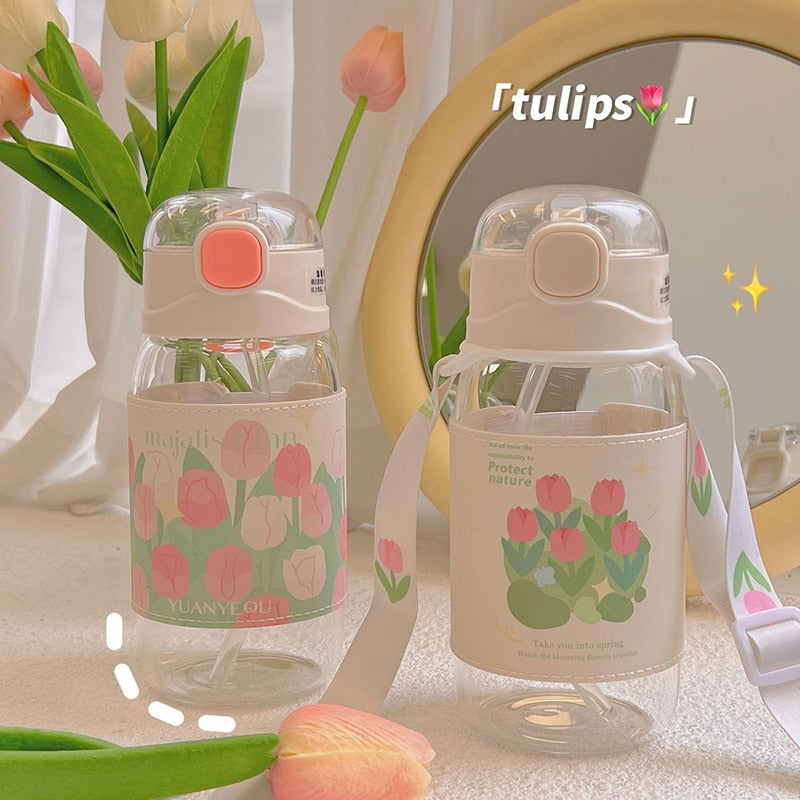 Kawaii Tulip Glass Water Bottle