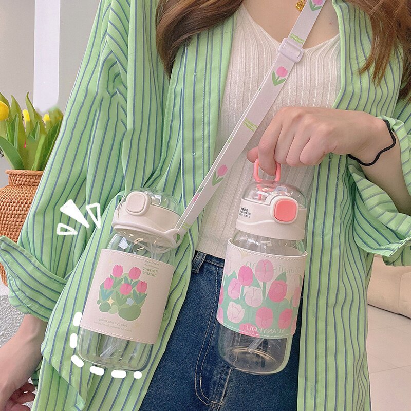 Kawaii Tulip Glass Water Bottle