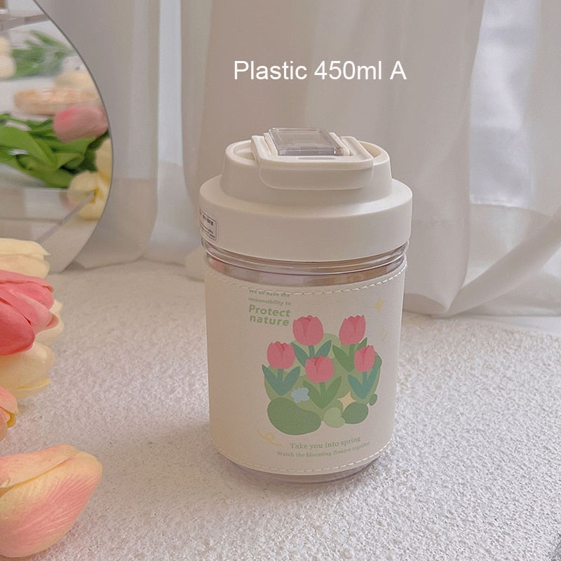 Kawaii Tulip Glass Water Bottle