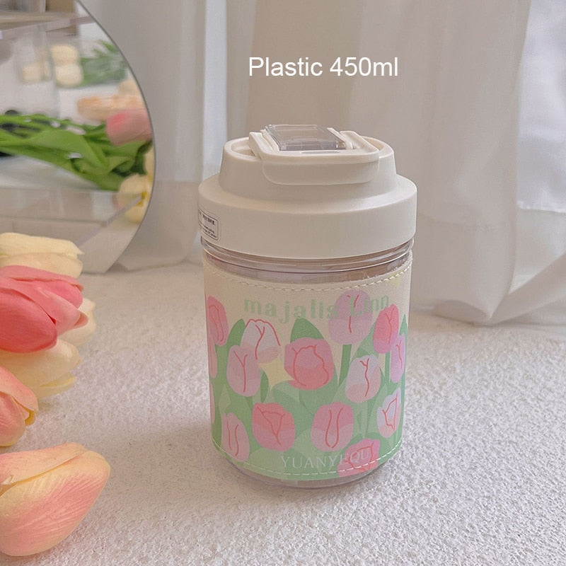 Kawaii Tulip Glass Water Bottle