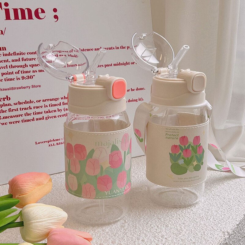 Kawaii Tulip Glass Water Bottle