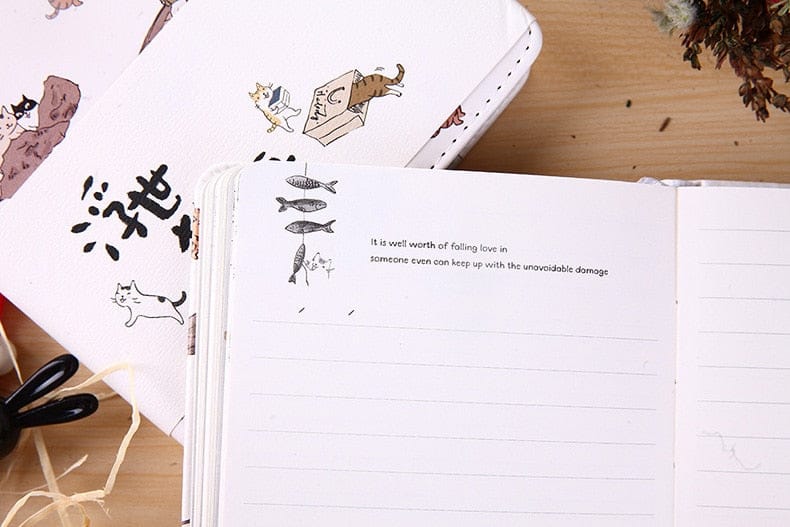 CLARA Cute Cat Notebook Japanese Sketchbook PU Leather Cover Diary