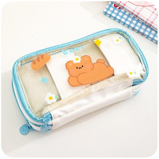 Kawaii Cartoon Transparent Pencil Case Blue Stationery The Kawaii Shoppu