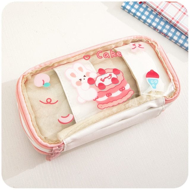 Kawaii Cartoon Transparent Pencil Case Pink Stationery The Kawaii Shoppu