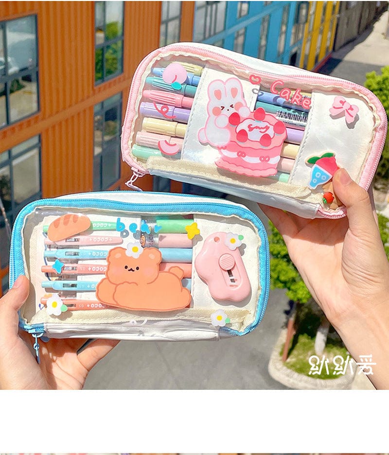 Kawaii Cartoon Transparent Pencil Case Stationery The Kawaii Shoppu