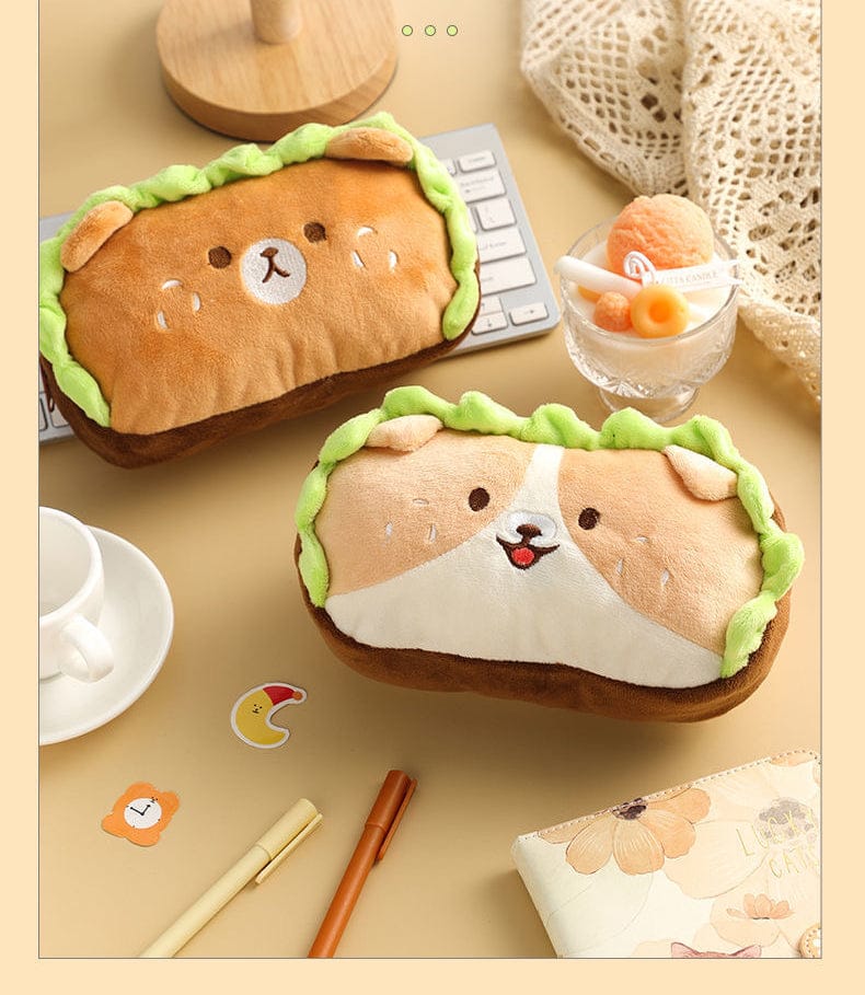 Kawaii Dog Roll Burger Pencil Case