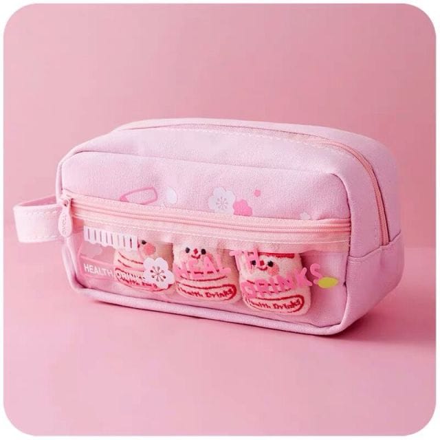 Kawaii Pet Charm Poms Pencil Case