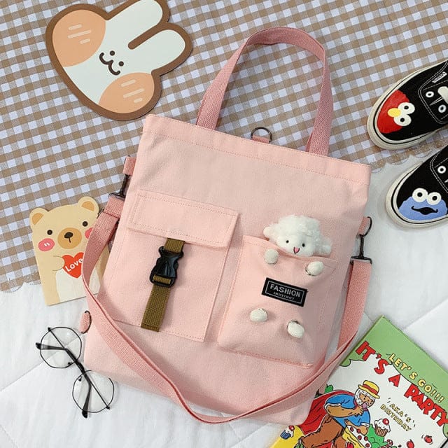     kawaii-travel-tote-shopping-bag-pink-lamb-pendant-bags-voystationery-28