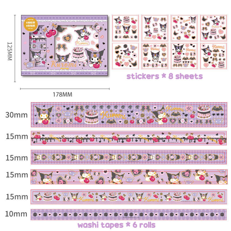 kuromi-journal-gift-set-6-rolls-washi-tapes-and-8-sheets-pvc-stickers